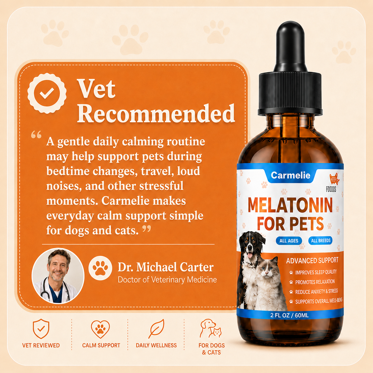 Carmelie Melatonin Drops for Dogs & Cats | Sleep & Relaxation Support
