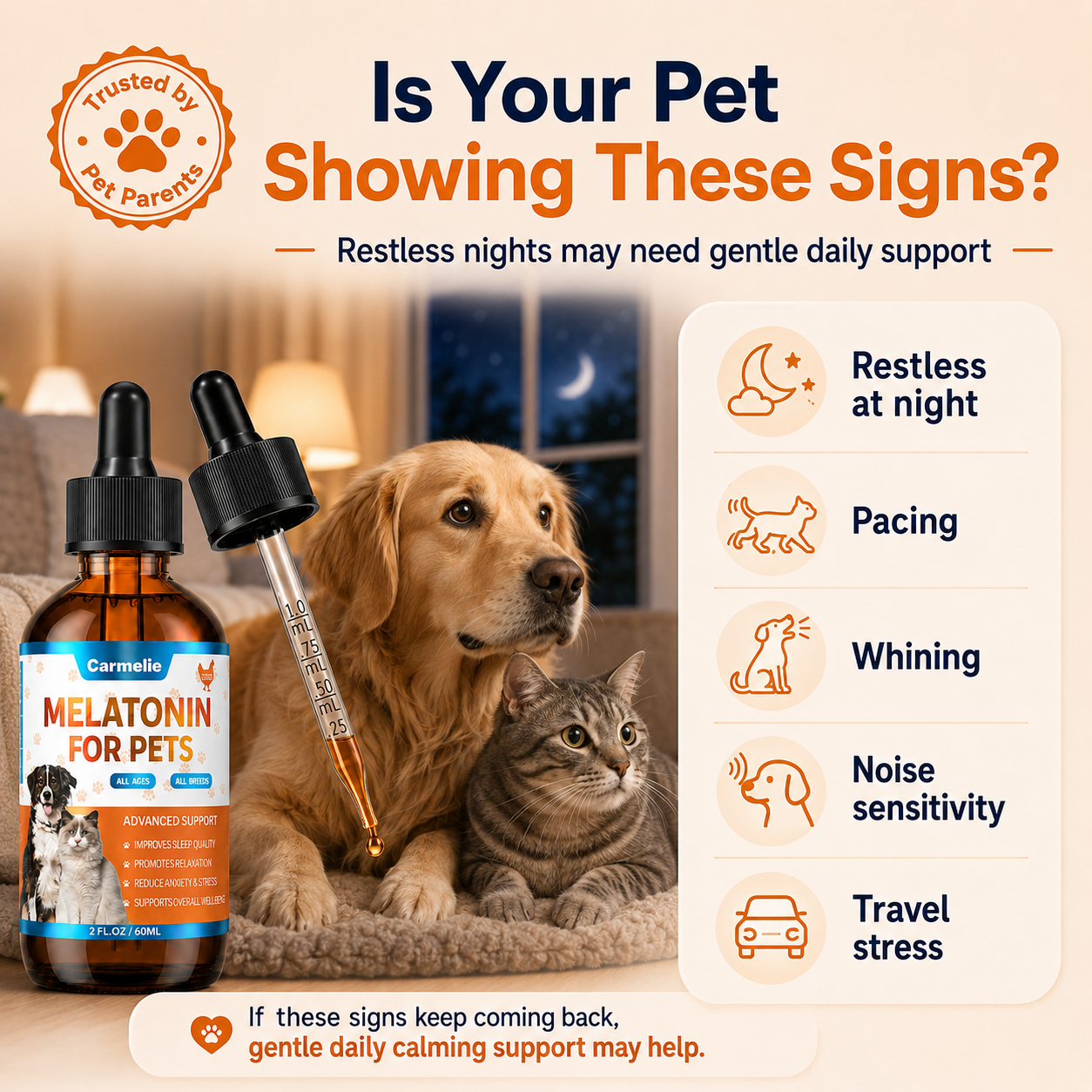 Carmelie Melatonin Drops for Dogs & Cats | Sleep & Relaxation Support