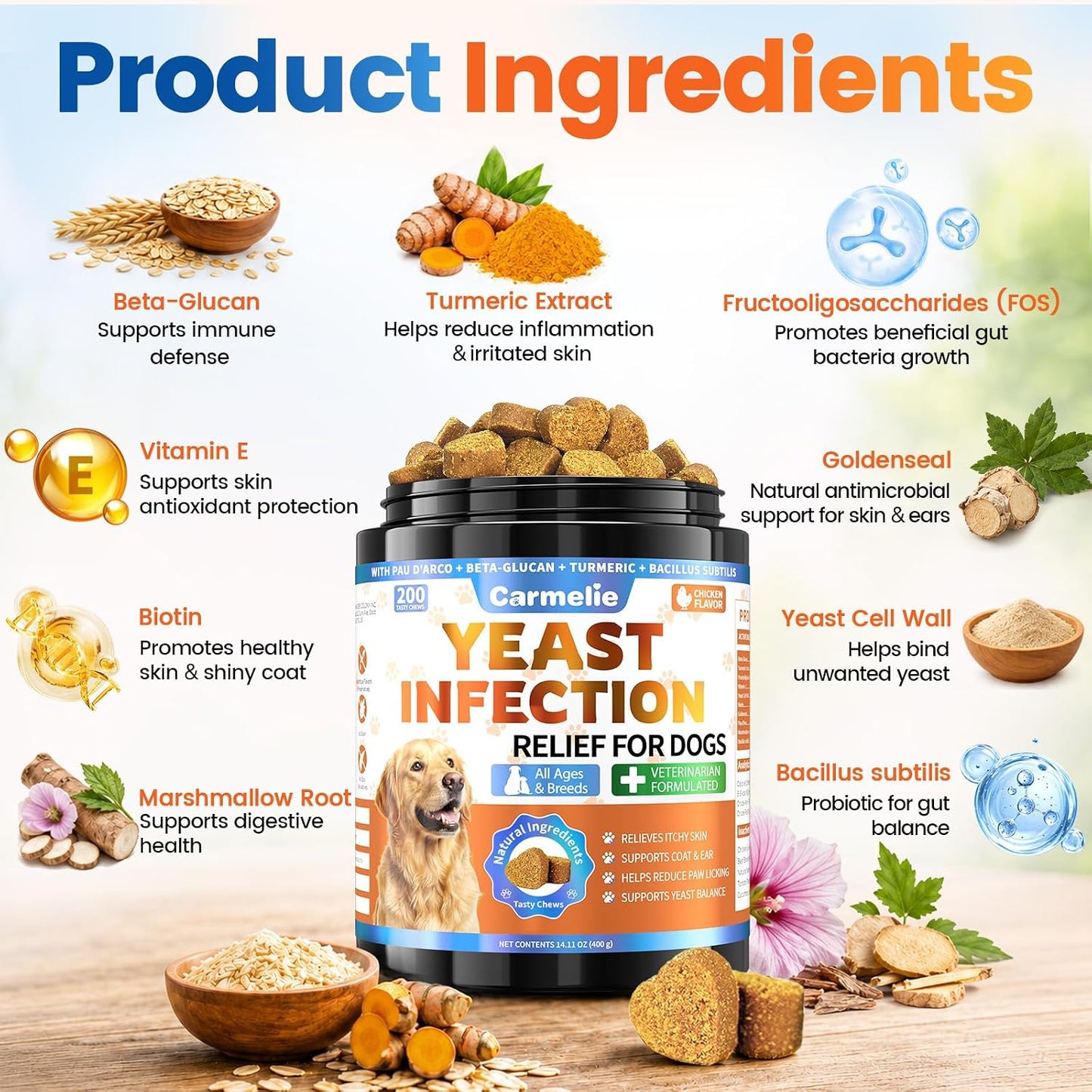 Carmelie Yeast Balance Chews for Dogs | Daily Ear, Paw & Skin Support