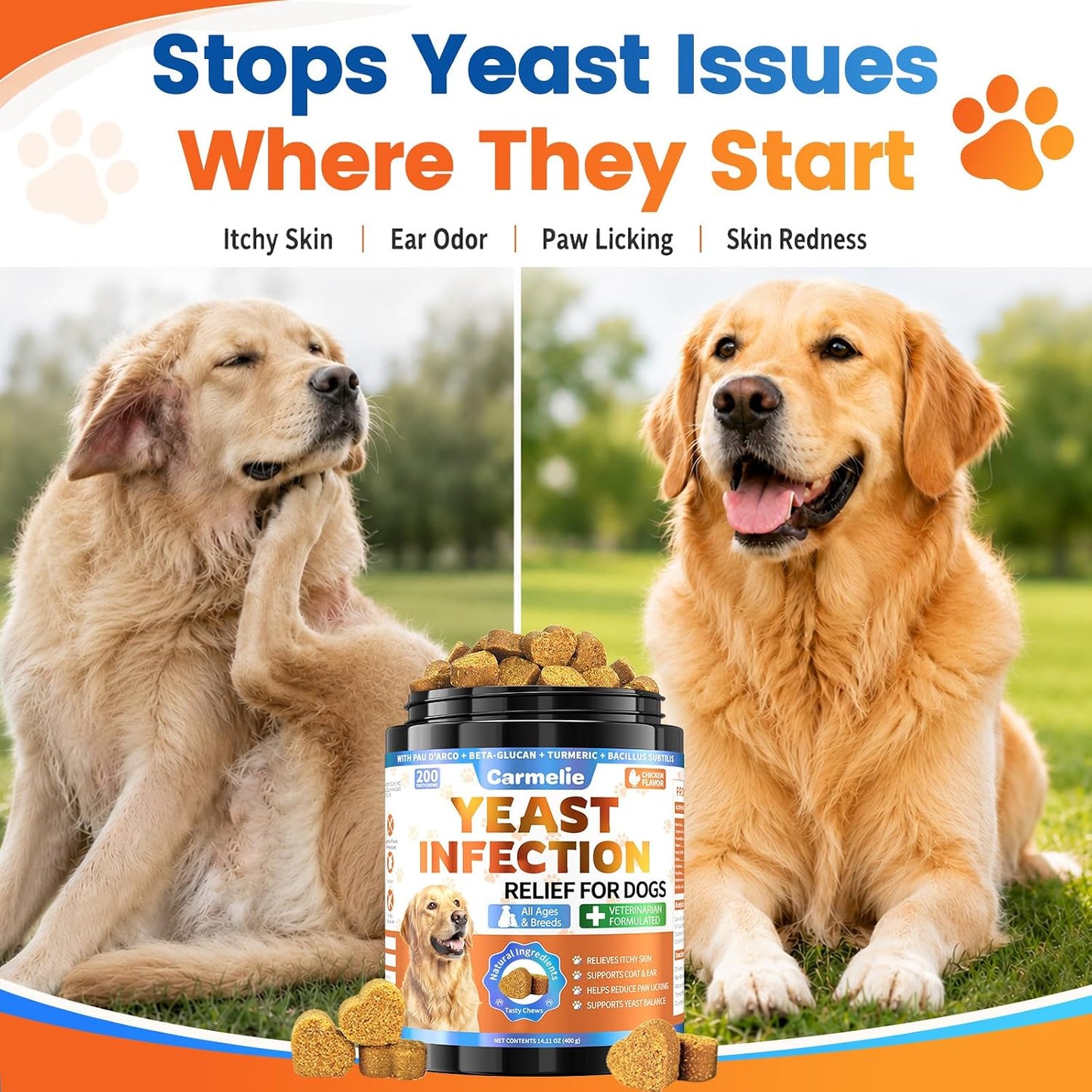 Carmelie Yeast Balance Chews for Dogs | Daily Ear, Paw & Skin Support