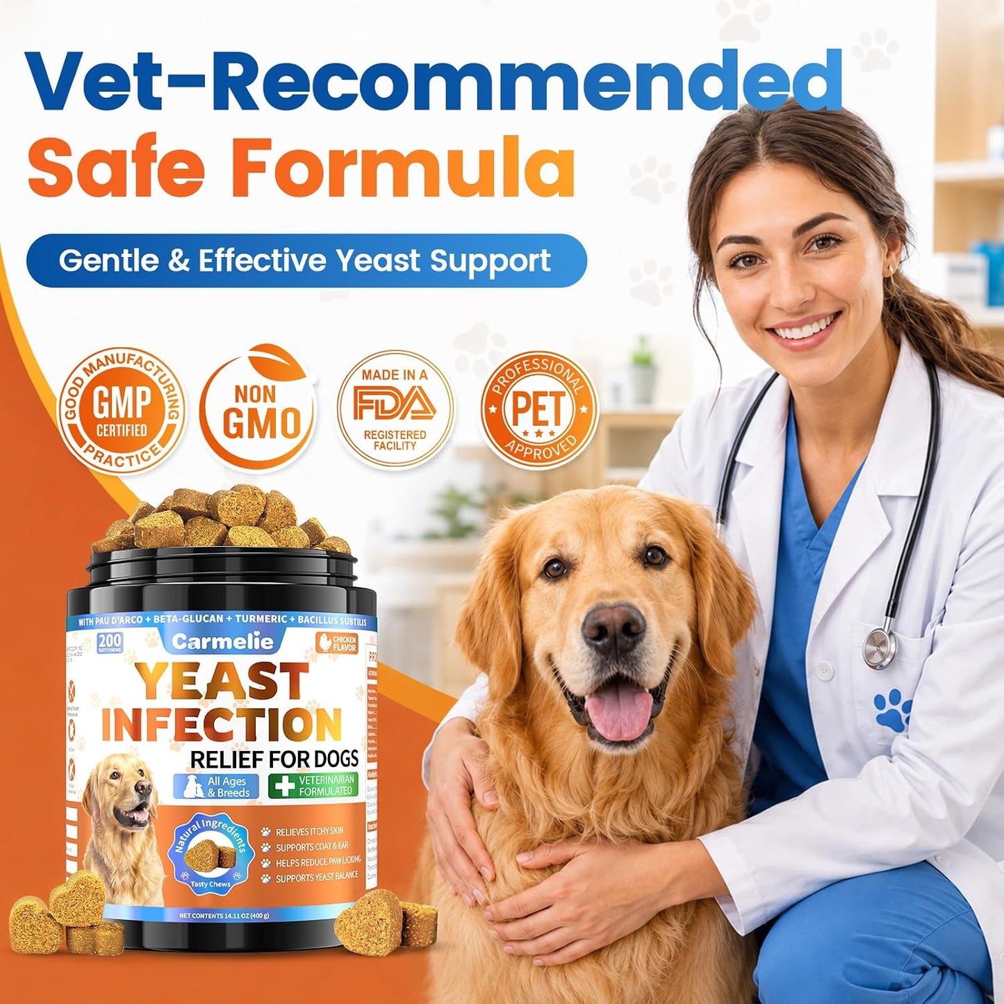 Carmelie Yeast Balance Chews for Dogs | Daily Ear, Paw & Skin Support