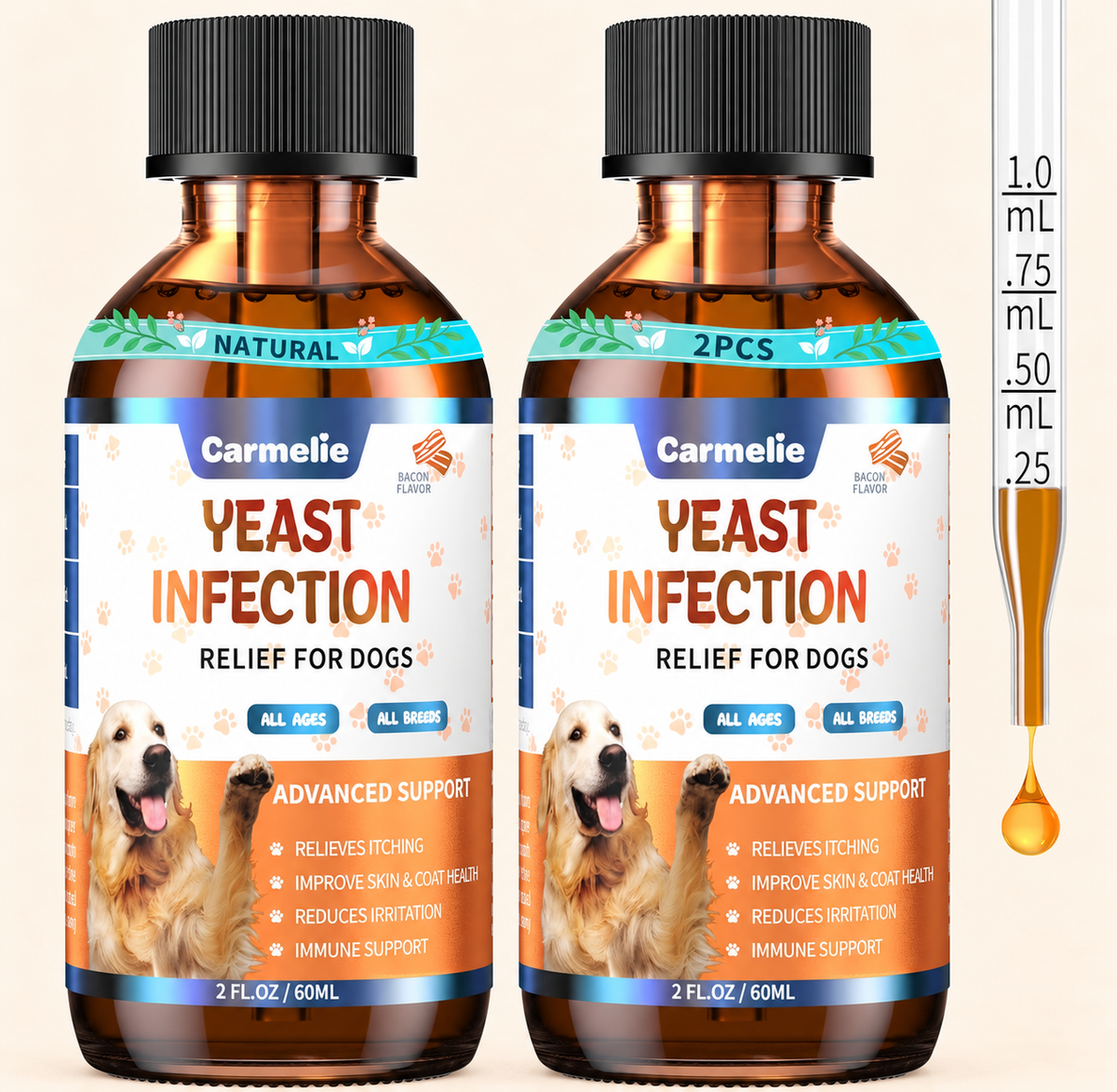 Carmelie Yeast Relief Drops for Dogs – 2 Pack | Ear, Paw & Skin Support