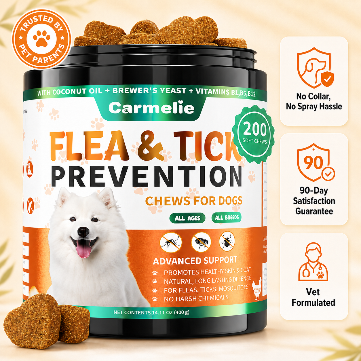 Carmelie Flea Support Chews For Dogs
