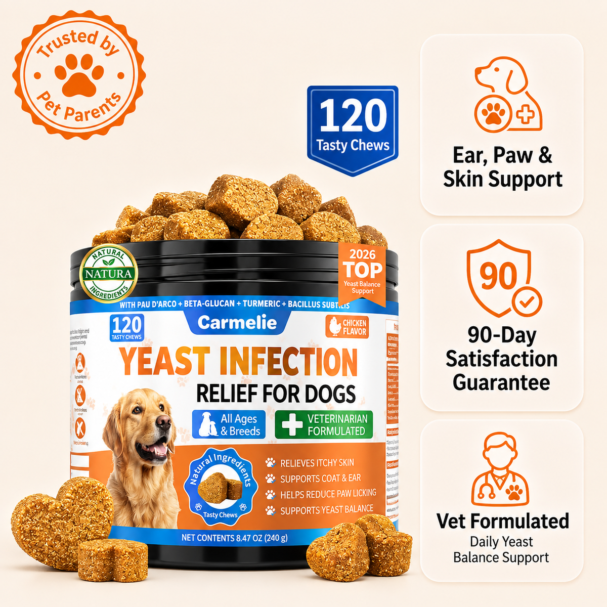 Carmelie Yeast Balance Chews for Dogs | Daily Ear, Paw & Skin Support
