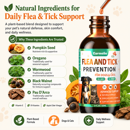 Carmelie Flea & Tick Support Drops for Dogs & Cats | Skin, Coat & Immune Support