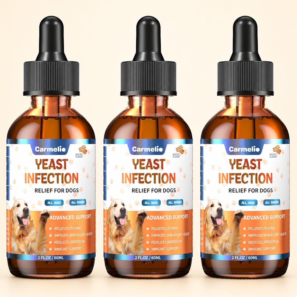 Carmelie Yeast Relief Drops for Dogs – 3 Pack | Ear, Paw & Skin Support