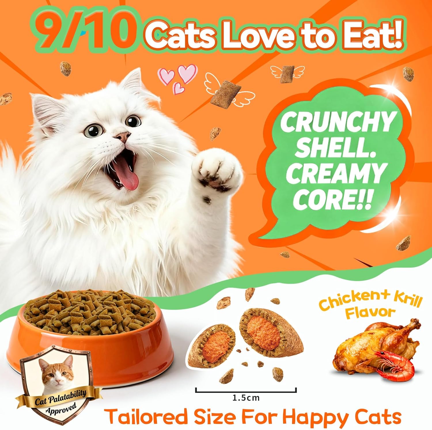 Carmelie 500ct Crunchy & Creamy Cat Flea Chews | Natural Oral Defense with Krill Oil | Chicken & Krill Flavor-carmelie