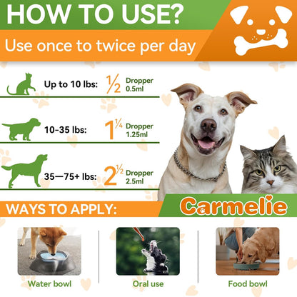 Carmelie Natural Flea & Tick Defense for Dogs & Cats | Oral Support Drops with Multivitamins | Savory Bacon Flavor-carmelie
