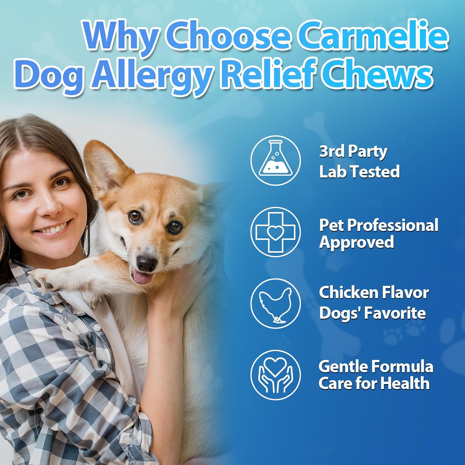 Carmelie Dog Allergy Relief | 200 Chews for Itchy Skin, Paw Licking & Seasonal Allergies | Probiotics & Omega Support-carmelie
