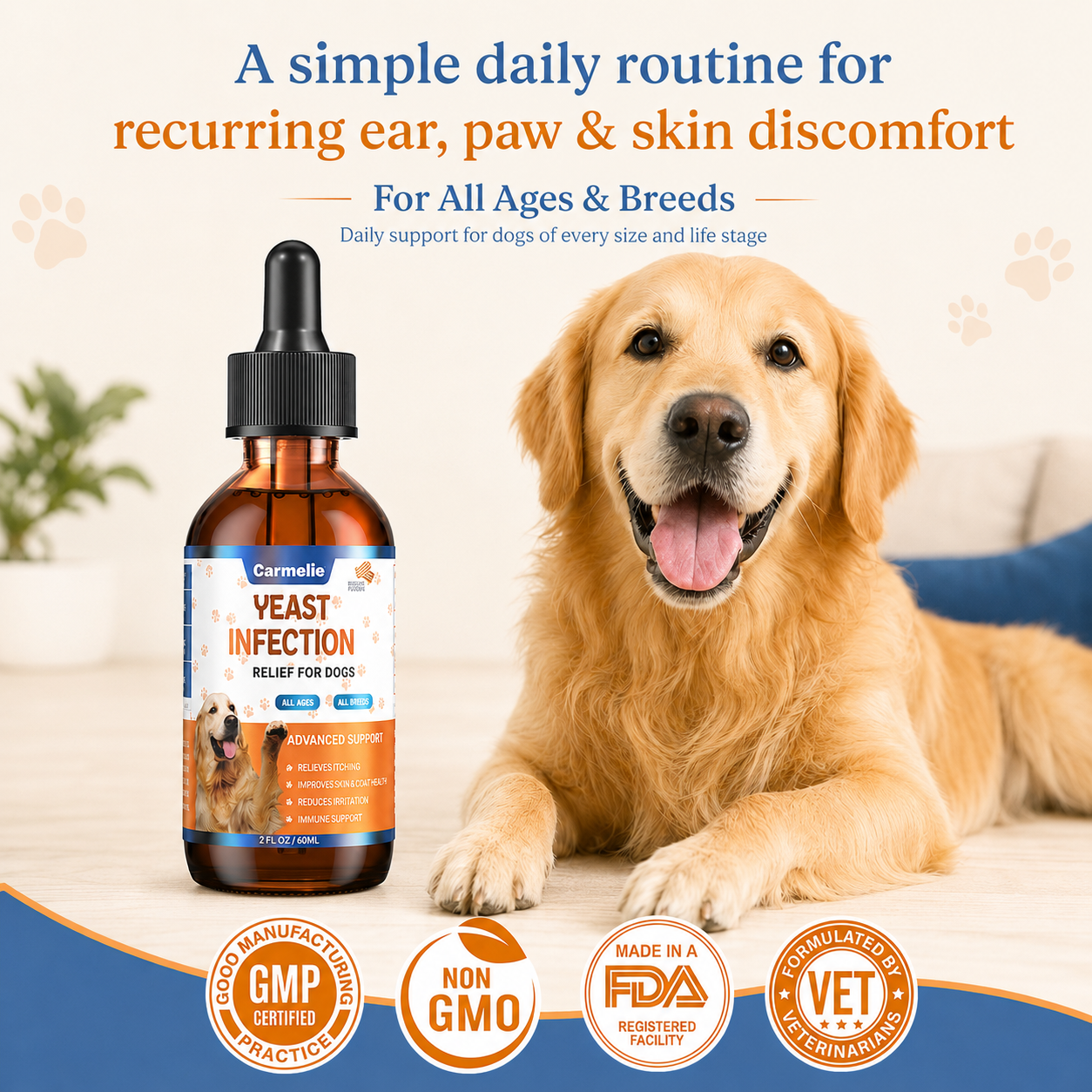 Carmelie Yeast Relief Drops for Dogs | Ear, Paw & Skin Support