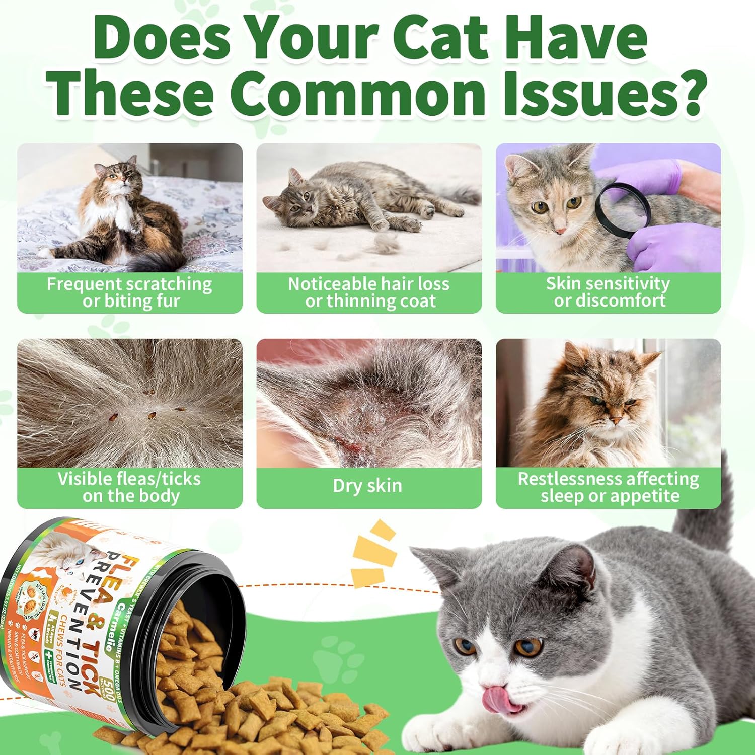 Carmelie 500ct Crunchy & Creamy Cat Flea Chews | Natural Oral Defense with Krill Oil | Chicken & Krill Flavor-carmelie