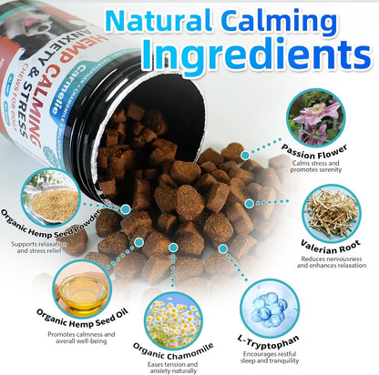 Carmelie Dog Calming Chews | 200ct Anxiety & Stress Relief for Separation, Barking & Sleep | Valerian Root & Melatonin-carmelie
