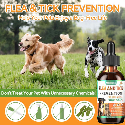 Carmelie Natural Flea & Tick Defense for Dogs & Cats | Oral Support Drops with Multivitamins | Savory Bacon Flavor-carmelie