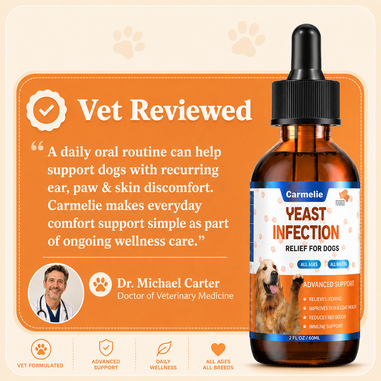 Carmelie Yeast Relief Drops for Dogs | Ear, Paw & Skin Support
