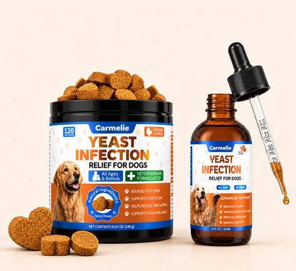 Carmelie Yeast Care Bundle for Dogs – Relief Drops + Soft Chews