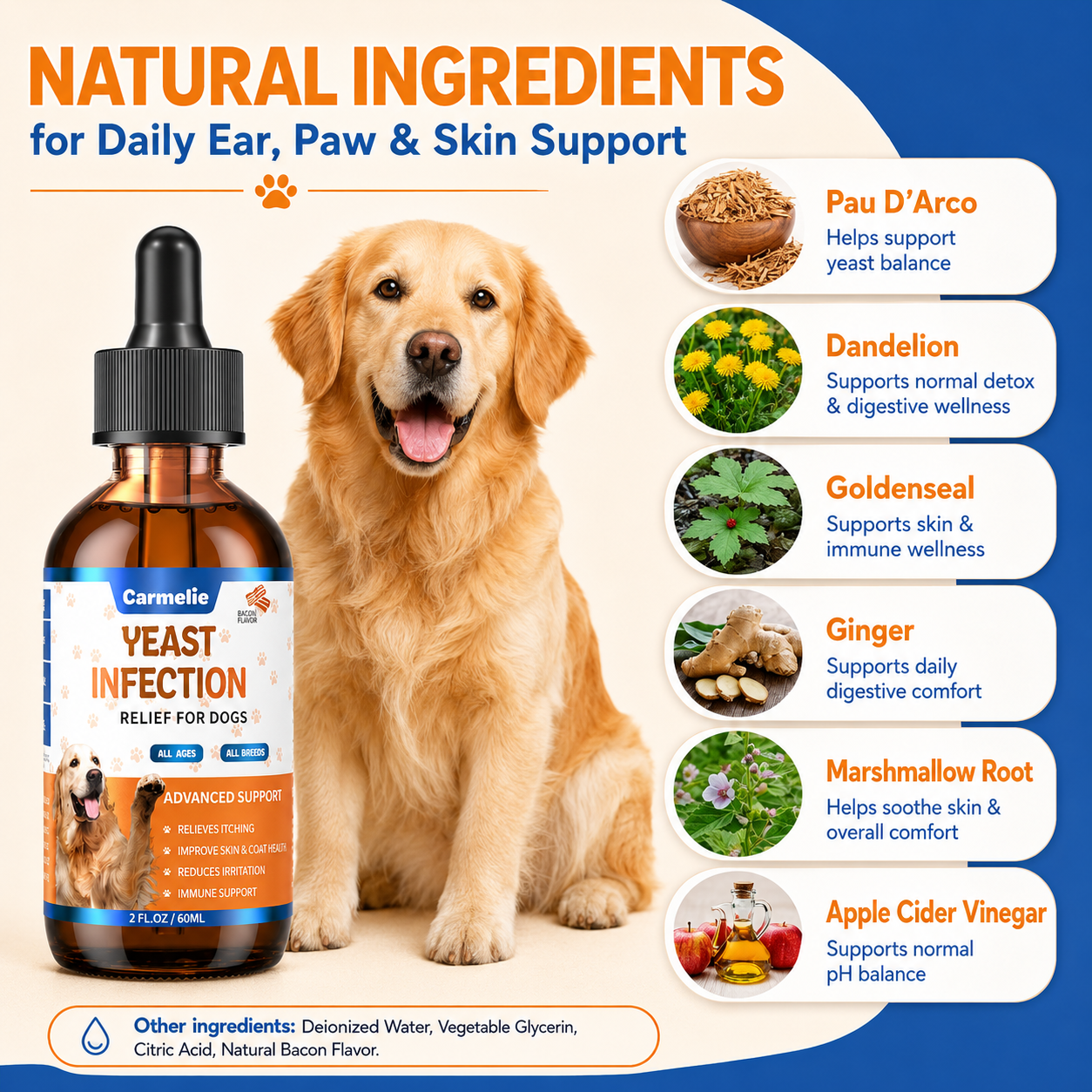 Carmelie Yeast Relief Drops for Dogs | Ear, Paw & Skin Support